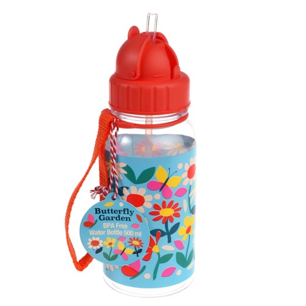 Trinkflasche für Kinder mit Trinkhalm "Butterfly garden" - 500 ml von Rex LONDON