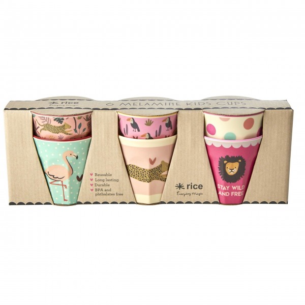 rice Melamin Becher-Set für Kinder "Jungle Animals" (Klein) - 6er-Set