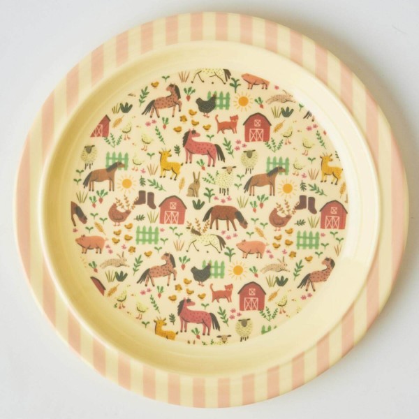rice Melamin Kinder-Essteller "Farm Print" (Soft Pink)