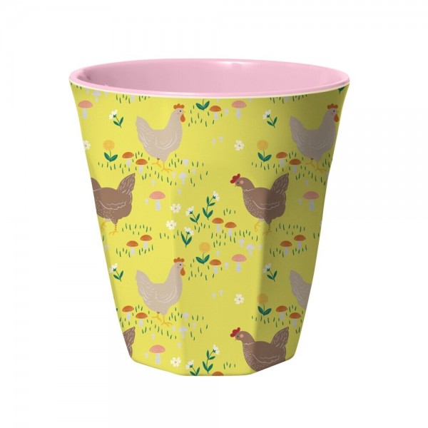 rice Melamin Becher "Hen/Henne" - Medium (Gelb/Rosa)