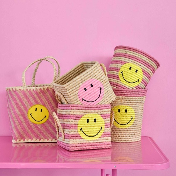 rice Rechteckiger Korb "Raffia - Smiley" - Klein (Natur)