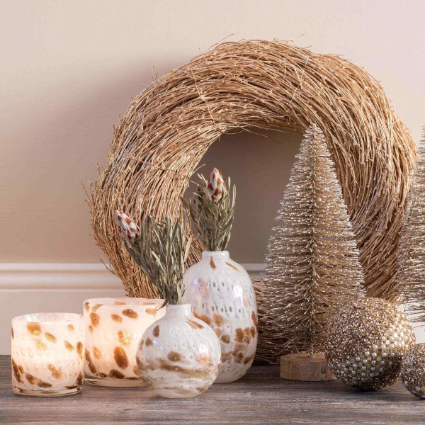 Windlicht "Linen" - 8cm (Weiß/Glitzer) von Gift Company