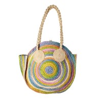 rice Tasche aus Raffia - Groß/Rund (Bunte Pastelltöne)