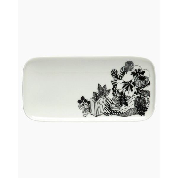 marimekko Rechteckiger Teller "Siirtolapuutarha" (Weiß/Schwarz) - 12x24,5cm