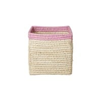 rice Quadratischer Korb "Raffia" (Natur/Rosa)