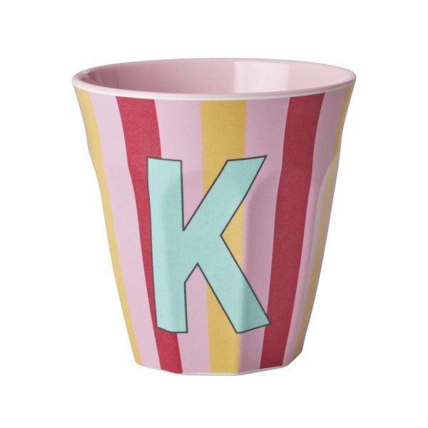 rice Melamin Becher mit Streifen "Buchstabe K" - Medium (Rosa/Rot/Gelb)