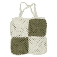 Ib Laursen Gehäkelte Tasche mit Karomuster - 40x40 cm (Weiß/Olive)