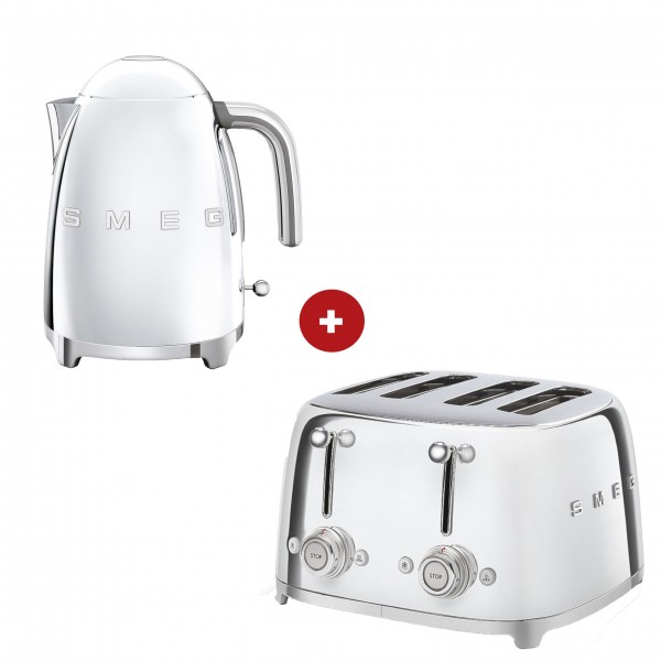 smeg Set aus 4-Schlitz-Toaster und Wasserkocher feste Temperatur (Chrom)