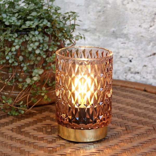 LED-Tischleuchte mit Diamantenschliff - ø8,5cm (Braun) von Chic Antique