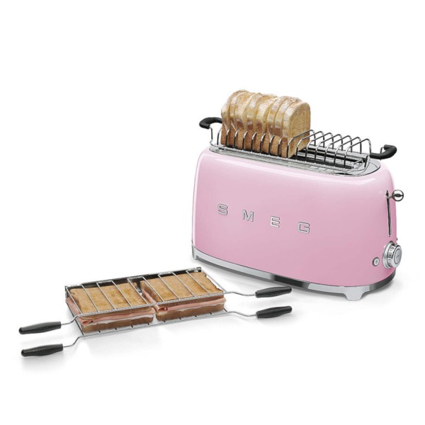 smeg Set - 2-Schlitz-Toaster lang (Cadillac Pink) mit Röstaufsatz