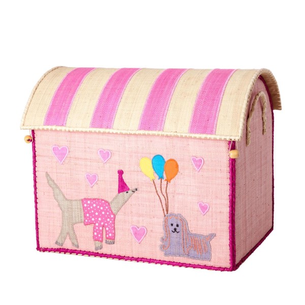 rice Spielzeugkiste aus Raffia "Party Animal" - M (Pink)