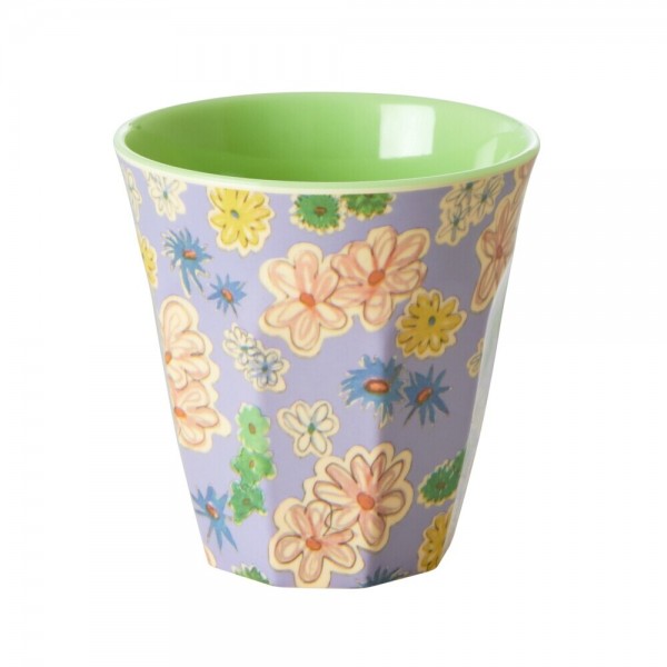 rice Melamin Becher "Flower Painting/Blumen" - Medium (Flieder/Grün)