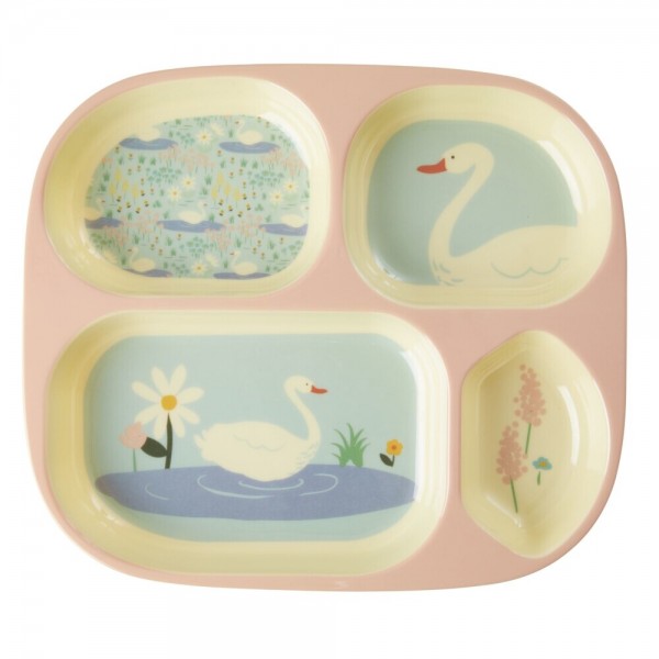 rice Melamin Menüteller für Kinder "Swan/Schwan" (Rosa)