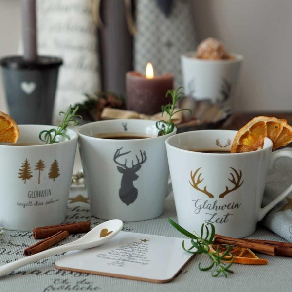 Krasilnikoff Tasse/Happy Cup "Glühwein Zeit" (Weiß/Gold)