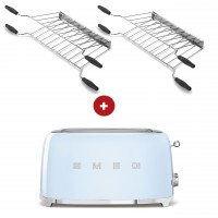 smeg Sandwich-Set aus 2-Schlitz-Toaster lang (Pastellblau) mit zwei Sandwichzangen