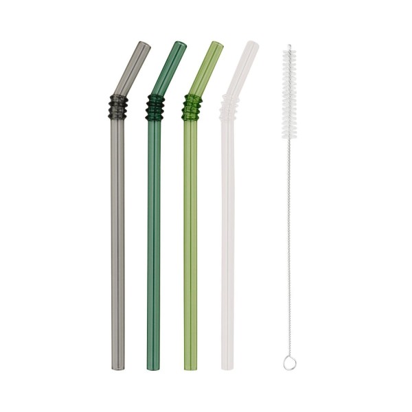 Geknickte Glas-Strohhalme im 4er-Set - 20 cm (Grün/Anthrazit/Transparent) von Eulenschnitt