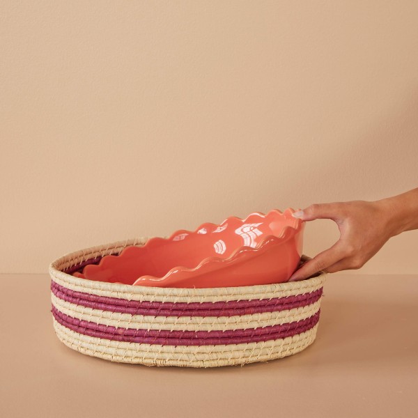rice Korb "Raffia - Stripes" - L (Aubergine)