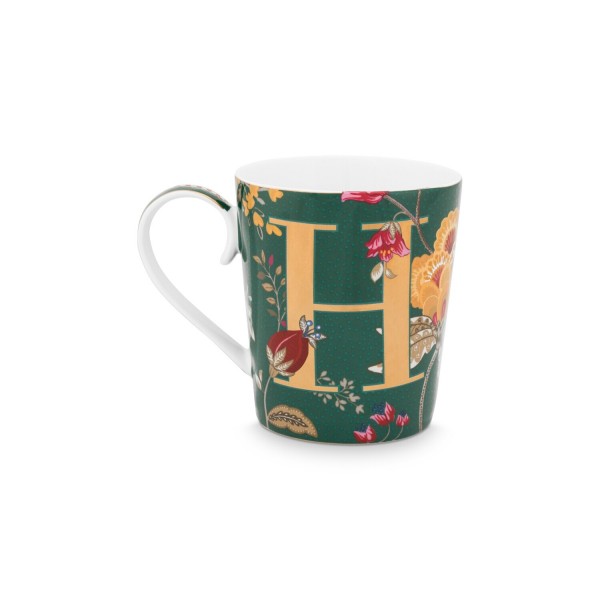 Pip Studio Tasse Buchstabe H "Alphabet Mug  Floral Fantasy"  350 ml (Grün)