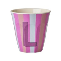 rice Melamin Becher mit Streifen "Buchstabe L" - Medium (Rosa/Pink/Weiß)