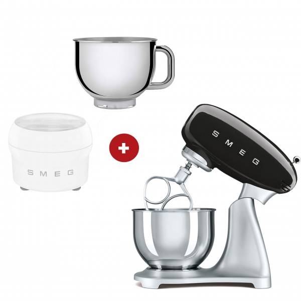 smeg Küchenmaschine mit smeg Eisbereiter und extra smeg Edelstahlschüssel