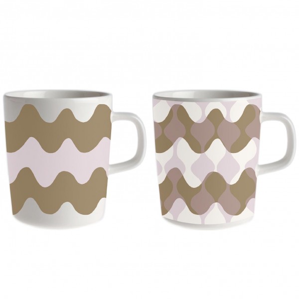 marimekko Tassen im 2er-Set "Oiva Lokki Pergola" - 250 ml (Weiß, Pink, Braun)