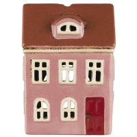Ib Laursen Teelicht-Haus "Nyhavn - gerundetes Dachfenster rote Tür" - 11x9x15,5 cm (Bunt)