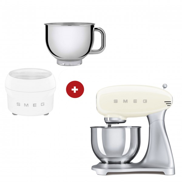 smeg Küchenmaschine mit smeg Eisbereiter und extra smeg Edelstahlschüssel