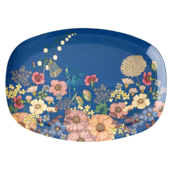 Rice rechteckiger Melamin Teller "Flower"-1
