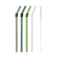 Geknickte Glas-Strohhalme im 4er-Set - 20 cm (Grün/Anthrazit/Transparent) von Eulenschnitt