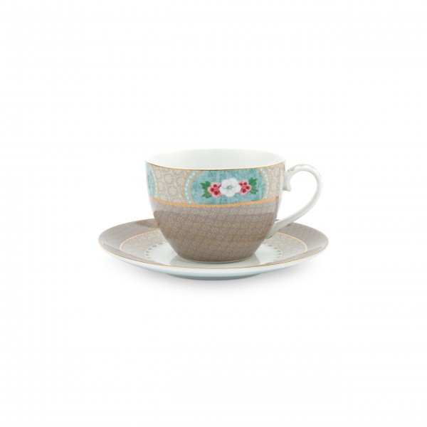 Pip Studio Tasse mit Untertasse "Blushing Birds" (Khaki)