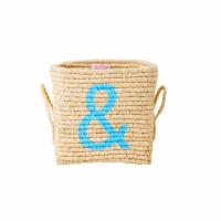 rice Aufbewahrungskorb aus Raffia mit Griffen "&" (Natur/Blau)