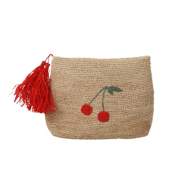 rice Raffia Clutch mit Kirsch-Applikation