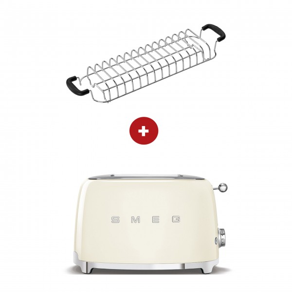 smeg Set - 2-Schlitz-Toaster kompakt (Creme) mit Röstaufsatz