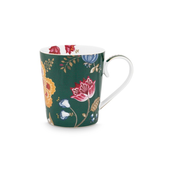 Pip Studio Tasse Buchstabe T "Alphabet Mug – Floral Fantasy" – 350 ml (Grün)