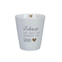 Krasilnikoff Happy Mug "Zuhause ist kein Ort sondern ein Gefühl" (Weiß)