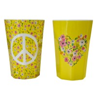 rice NIK-Melamin-Becher "Flower Me Happy & Peace" - 2er-Set (Gelb) Limitierte Auflage