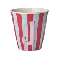 rice Melamin Becher mit Streifen "Buchstabe J" - Medium (Rot/Hellblau)