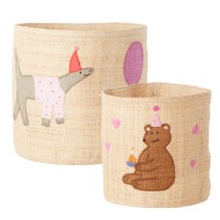 rice Runder Korb "Raffia - Party Animal" im 2er-Set (Pink)