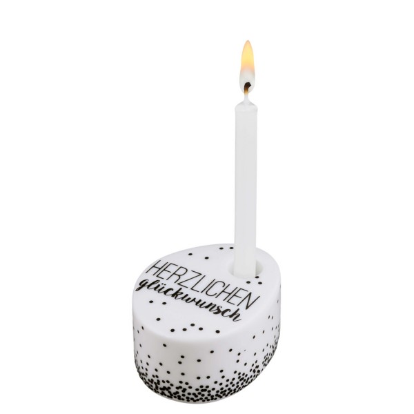 Wunschkerze "HERZSTÜCKE - Herzlichen Glückwunsch" (Weiß/Schwarz) von räder Design