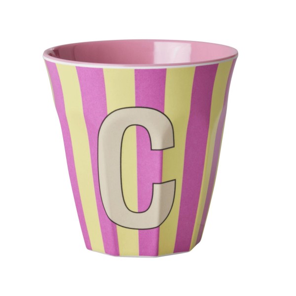 rice Melamin Becher mit Streifen "Buchstabe C" - Medium (Rosa/Gelb)