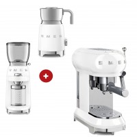 smeg Espressomaschine mit smeg Milchaufschäumer und smeg Kaffeemühle im Set