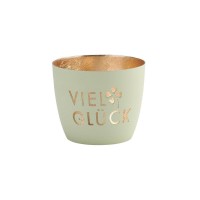 Windlicht "Viel Glück" - M (Pastellgrün/Gold) von Gift Company