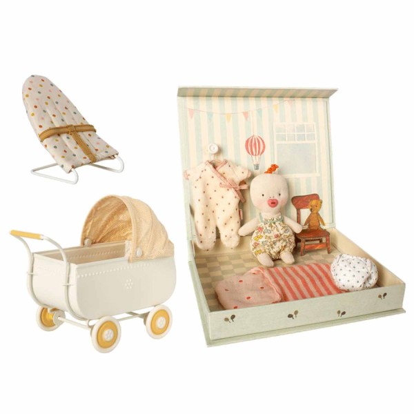 Maileg Ginger Baby-Set mit Kinderwagen & Wiege - Größe 1