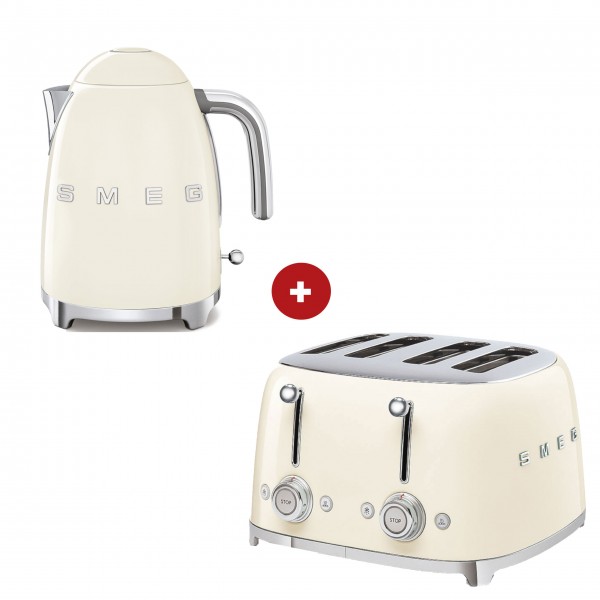 smeg Set aus 4-Schlitz-Toaster und Wasserkocher feste Temperatur (Creme)