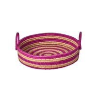 rice Brotkorb rund "Raffia - Stripes" - 27x27x7 cm (Soft Plum)