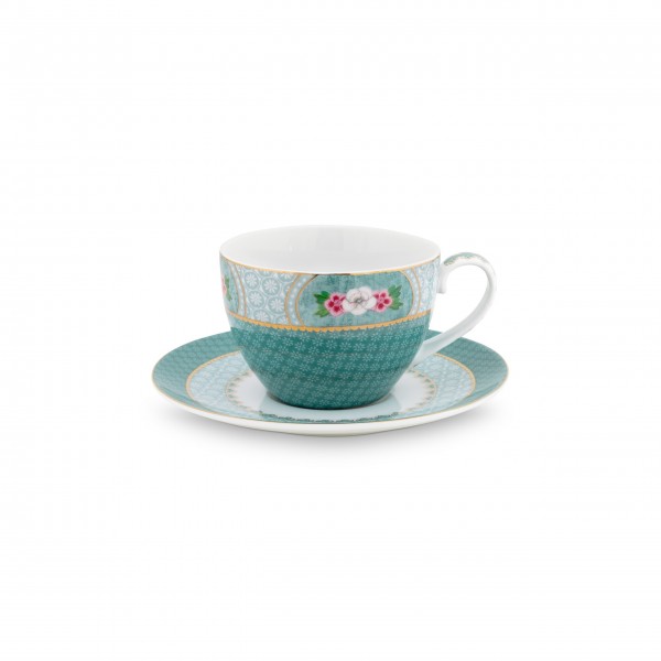 Pip Studio Cappuccino Tasse mit Unterteller "Blushing Birds" (Blau)