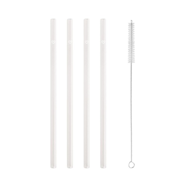 Glas-Strohhalme "Herz" im 4er-Set - 20 cm (Transparent/Weiß) von Eulenschnitt