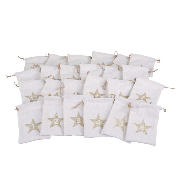 Adventskalender-Säckchen - 24 tlg. (Weiß/Gold) von Chic Antique