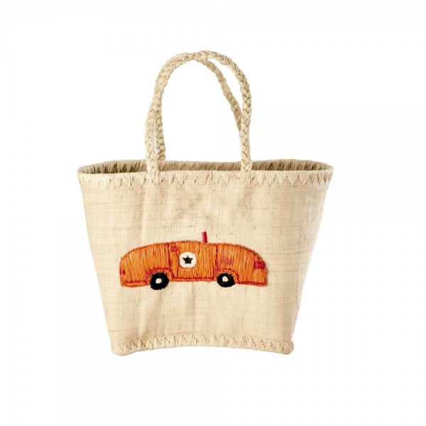 rice Korbtasche aus Raffia "Car/Autos" - Medium (Natur)