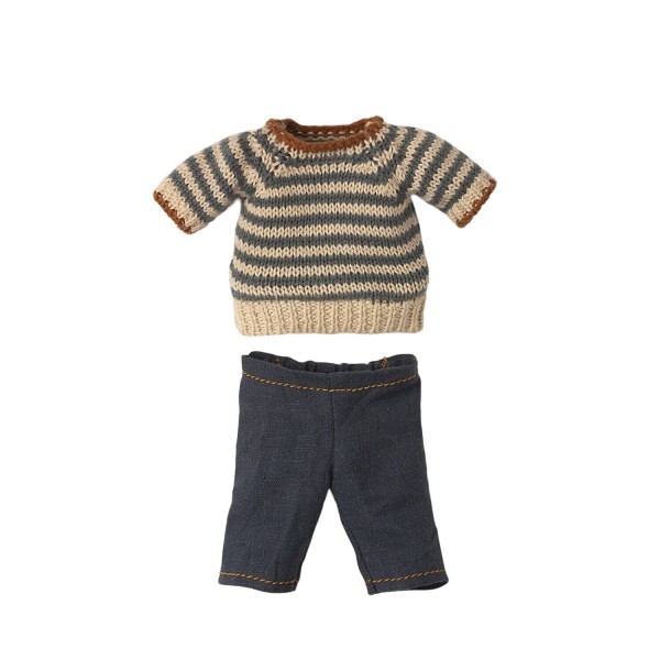 Maileg Shirt und Hose "Streifen" für Teddy-Papa (Weiß / Blau)
